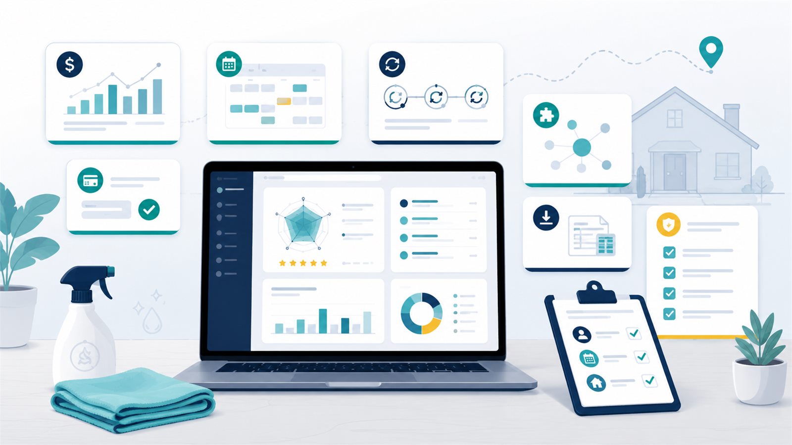 Software review workspace for residential cleaning business software research